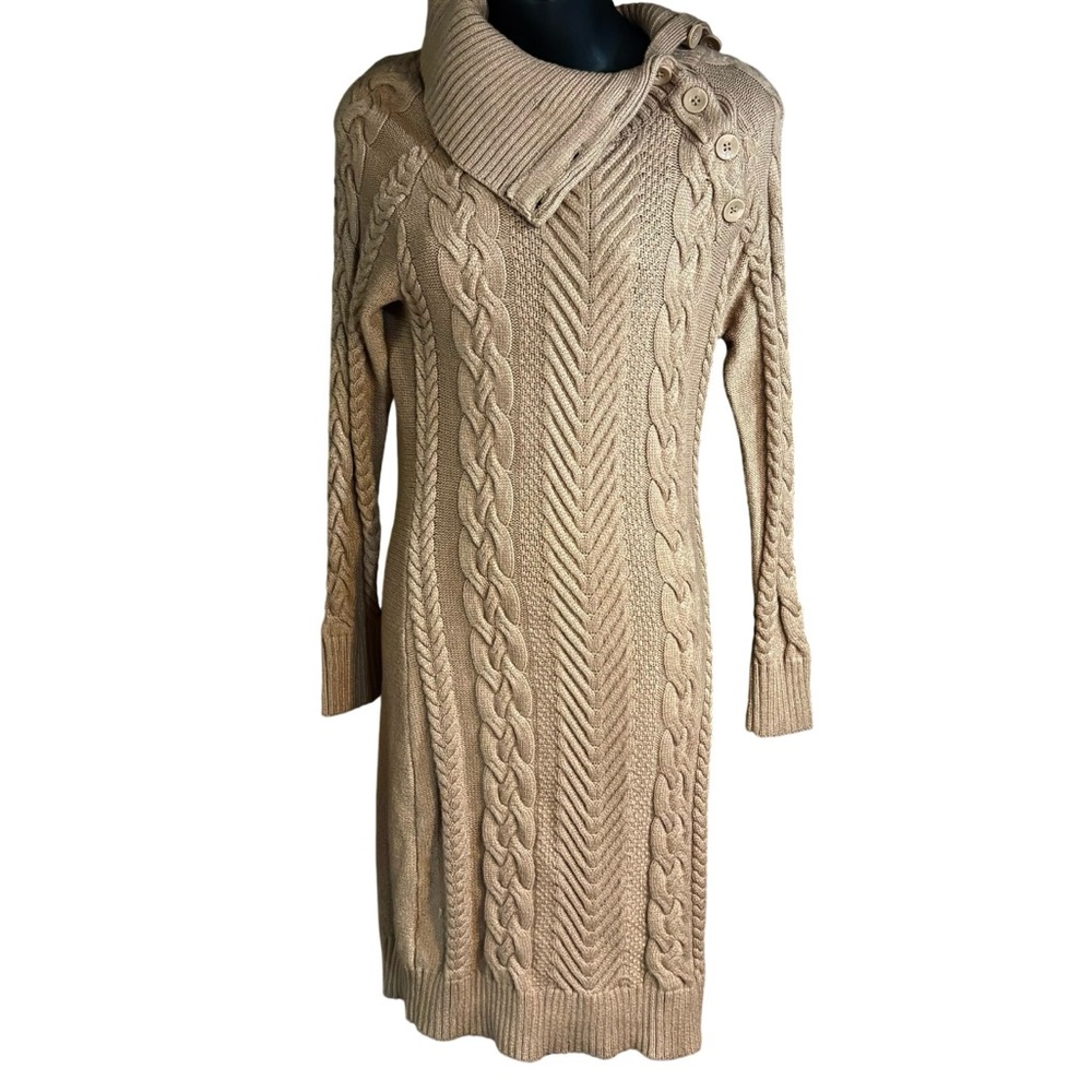 Moda Intr. tan cable-knit sweater dress thick knit long sleeve Crowl neck med